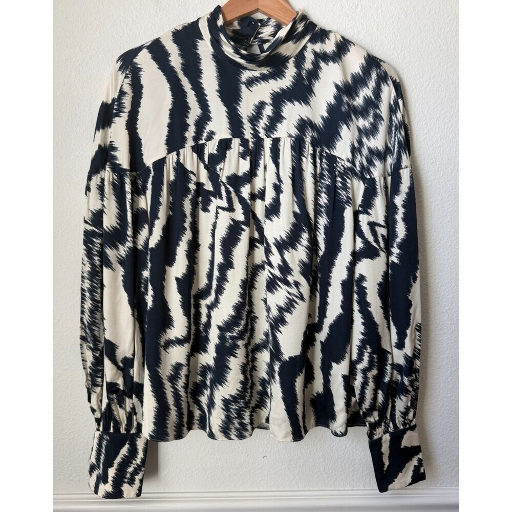 Ted Baker London Blouse Size 1 (S) Animal Print High Neck Long Sleeve Zebra